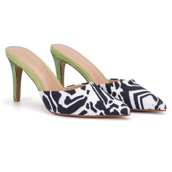 Torgeis Piper Mules Women's Size 11 Zebra Print Rhinestone Kitten Heels Pointed - Picture 1 of 10